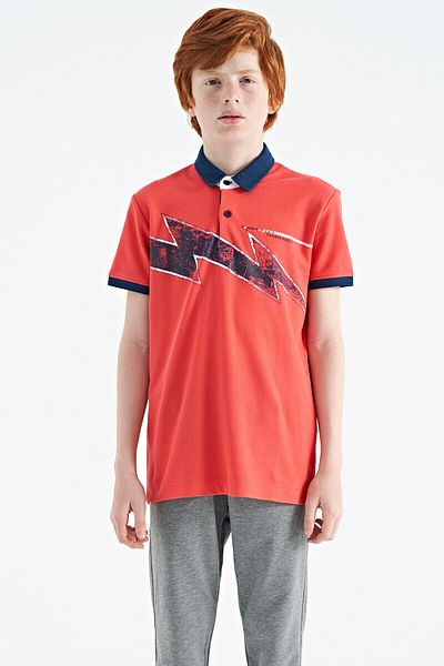 TOMMY LIFE Tricou pentru băiat cu gât polo Standard Mold cu detaliu imprimeu coral - 11154