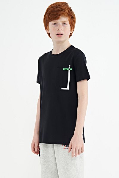 TOMMY LIFE Тъмносиня тениска за момче с детайлно O деколте и стандартна форма - 11120