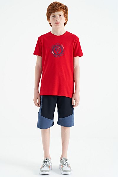 TOMMY LIFE Red Embroidered Embroidered Detailed O-neck Standard Mold Boy T-shirt - 11115