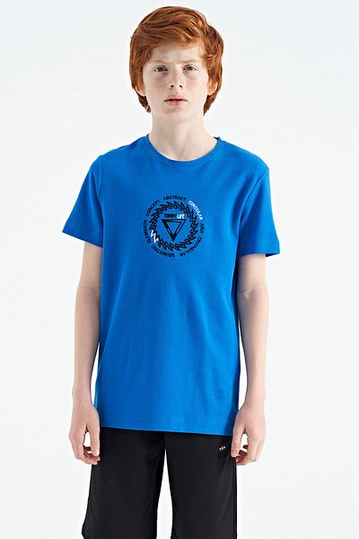 TOMMY LIFE Saks Embroidery Embroidery Λεπτομερές μπλουζάκι για αγόρι με λαιμόκοψη - 11115