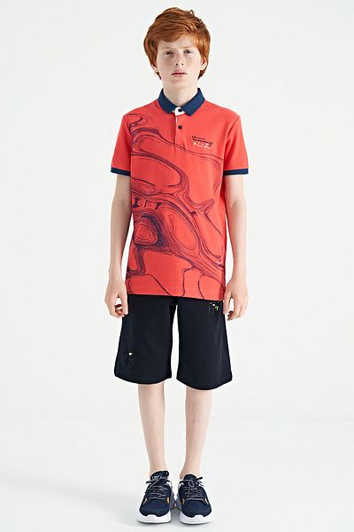 TOMMY LIFE Coral Print Detailed Standard Fit Polo Neck Boys' T-Shirt - 11165