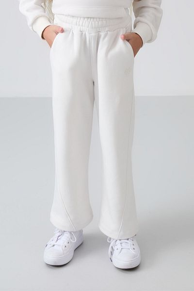 TOMMY LIFE Embroidered Ecru Girl's Tracksuit Set - Soft Textured, Furry Inside, Standard Fit - 75162