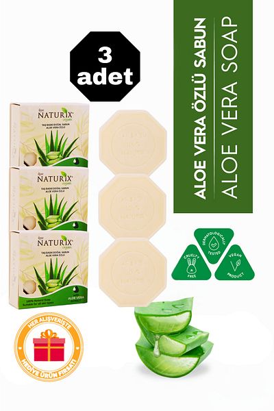 Naturix Aloe Vera Extract Stone Soap 3 Pack Eco Pack Moisturizing and Pore Supporting Care - 3X125 Gr