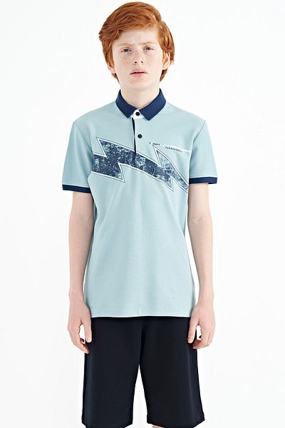 TOMMY LIFE Tricou pentru băiat, cu decolteu polo, cu croială standard, cu imprimeu albastru deschis - 11154