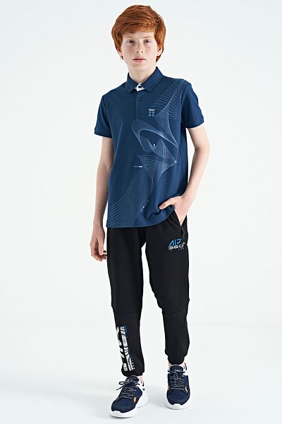 TOMMY LIFE Indigo Print Λεπτομερές Standard Pattern Πόλο Μπλουζάκι με λαιμόκοψη για αγόρια - 11164