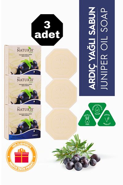 Naturix Juniper Extract Stone Soap 3 Pack Eco Pack Oil Balancing and Purifying Care - 3X125 Gr