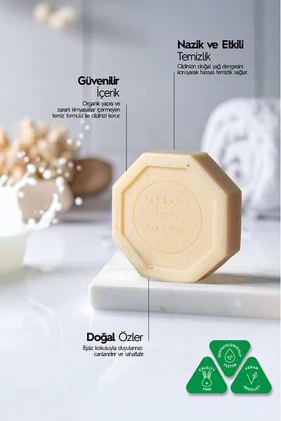 Naturix Donkey Milk Extract Stone Soap 3-Piece Eco Package Moisturizing and Skin Revitalizing Care - 3X125 Gr