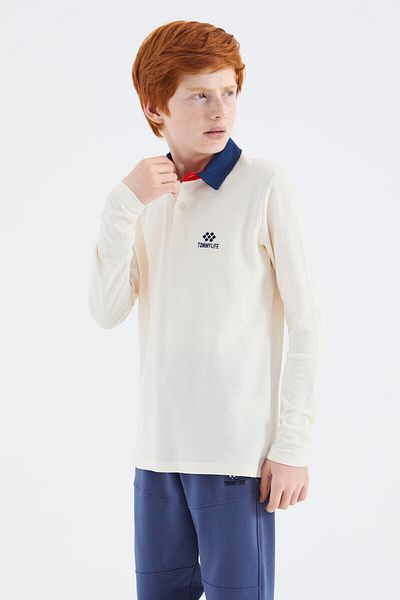 TOMMY LIFE Ecru Polo Neck Basic Boy T-Shirt - 11171
