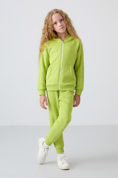 TOMMY LIFE Σετ αθλητικής φόρμας Lime Green Embroidered για κορίτσια - Βαμβακερό, Γούνινο εσωτερικό, Απαλή Υφή - 75148