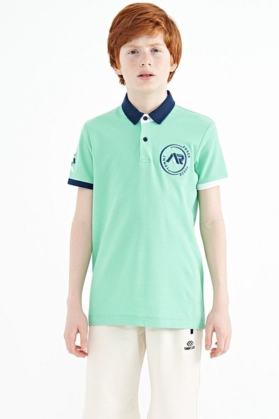 TOMMY LIFE Water Green Sleeve End Colored Logo Embroidered Standard Mold Polo Collar Boys' T-shirt - 11138
