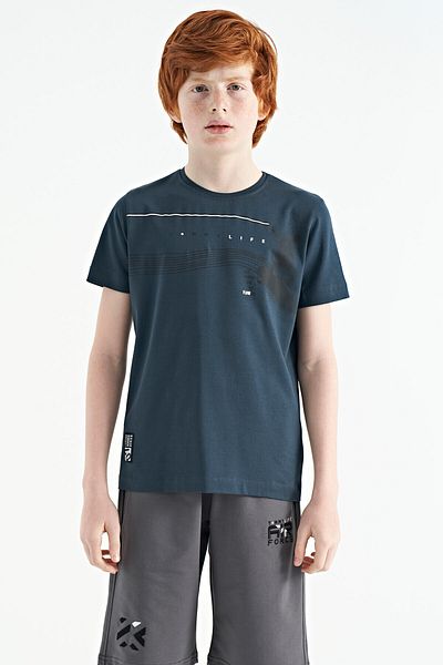 TOMMY LIFE Tricou pentru băieți, cu imprimeu verde pădure, detaliat, cu mucegai standard, cu decolteu O - 11133