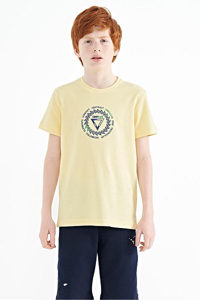 TOMMY LIFE Тениска за момче със стандартен модел и жълта бродерия и детайлно О-образно деколте - 11115
