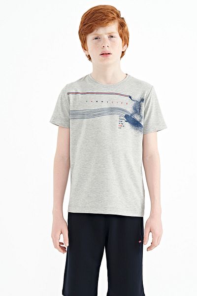 TOMMY LIFE Gray Melange Print Detailed Standard Fit O-Neck Boy's T-shirt - 11133