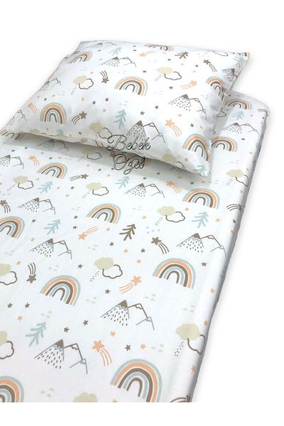 Bebek Özel 90x190 Montessori Brown Rainbow - 100% βαμβακερό παιδικό ελαστικό σεντόνι και μαξιλαροθήκη