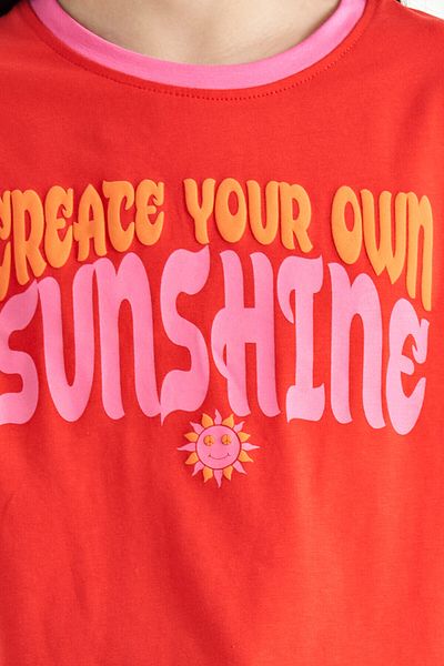 TOMMY LIFE Fiesta Colorful Text Printed O Neck Oversize κοντομάνικο T-shirt για κορίτσια - 75111