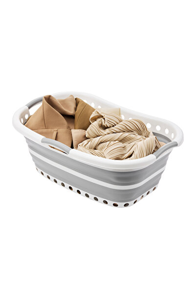 Lawazim سلة غسيل بلاستيكية قابلة للطي - 52x34x20.5 سم - رمادي وأبيض - سلة غسي...