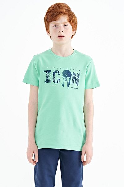 TOMMY LIFE Water Green μπροστινό κείμενο με κέντημα O λαιμό Standard Fit Boy T-shirt - 11118