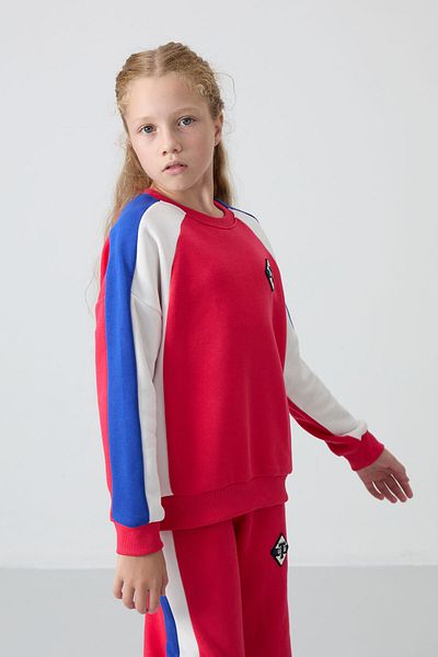 TOMMY LIFE Viva Red O λαιμόκοψη με φαρδύ πόδι Standard Fit εμπριμέ κοριτσίστικο κοστούμι φόρμας - 75165