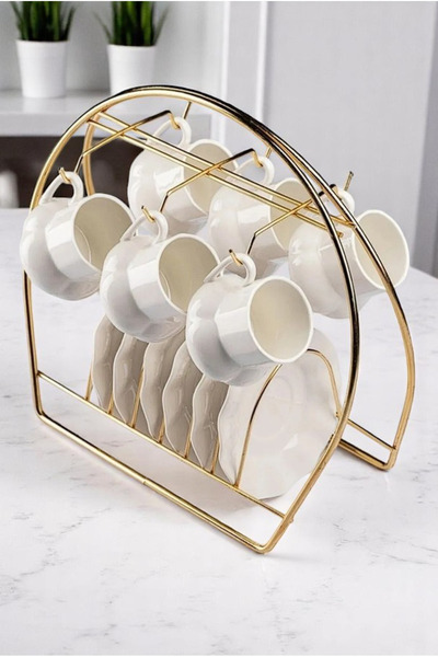Magic Objects Fincan Askılığı Standı, 6'lı Kahve Fincan Askılığı Stand, Gold Fincanlık
