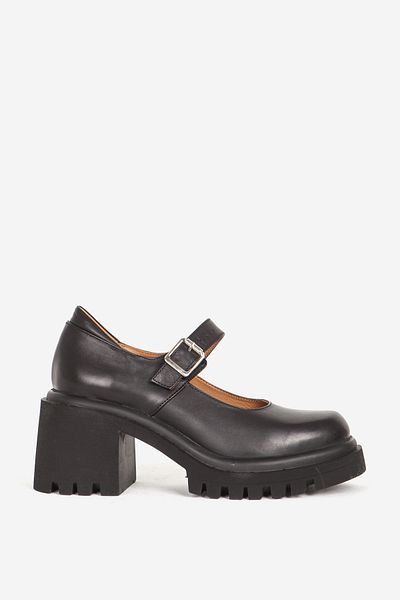 Dericlub Pantofi cu platformă de damă din piele naturală neagră - Toc gros Rc 27740