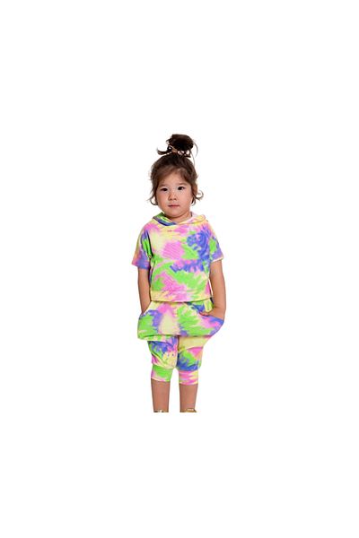woorage cuties Girl's Tie-Dye Printed Hooded Kangaroo Pocket Double Suit