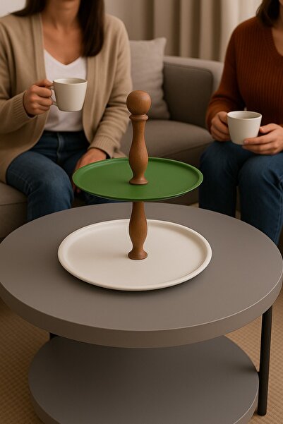 hemlife 2 Tier Presentation Serving Plate Wooden Handle Metal Presentation Rack Cookie Rack Serving & Presentation (22 - 30 cm)