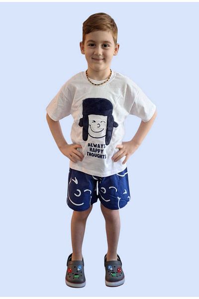 Tiny ''Always Happy Thoughts'' Boys' Set with Smiling Face and Hat Print