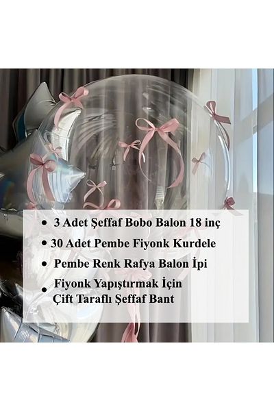 PartyPoo 3Pcs Transparent Bobo Balloon with Pink Bow 18 Inch Party Wedding Nikah Ornament Birthday Decoration