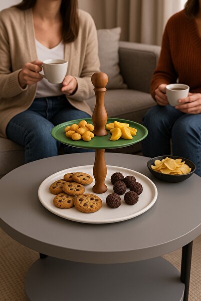 hemlife 2 Tier Presentation Serving Plate Wooden Handle Metal Presentation Rack Cookie Rack Serving & Presentation (22 - 30 cm)