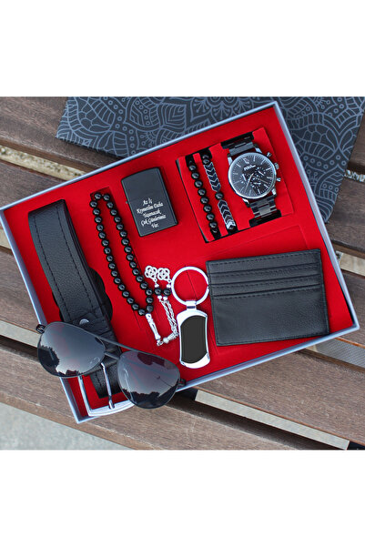 saat&istasyonu Erkek Saati 2 Bileklik Kartlık Güneş Gözlüğü Çakmak Tesbih Kem...