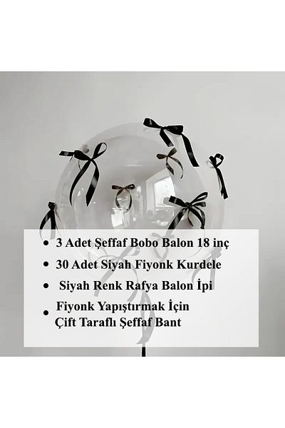 PartyPoo 3Pcs Transparent Bobo Balloon with Black Bow 18 Inch Party Wedding Nikah Ornament Birthday Decoration