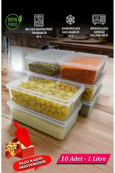 SUPERCUPP Plastic Self-Covering Storage Container Freezer & Refrigerator Organizer 10 Pieces - 1 Liter Gray