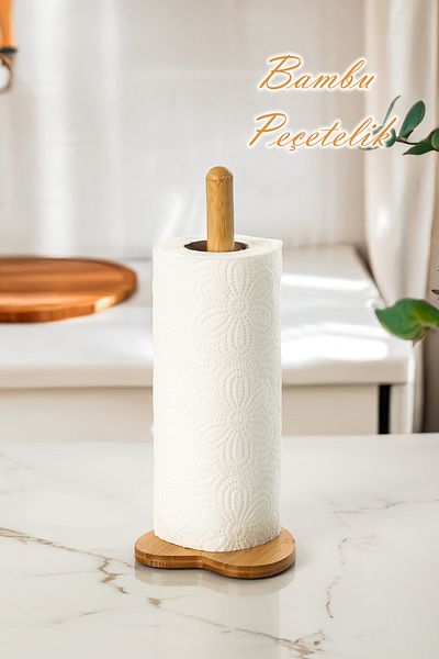 Porsima Bld-187 Bamboo Paper Towel Holder Heart Decorative Napkin Holder Roll Paper Towel Stand Wooden Paper Towel Holder