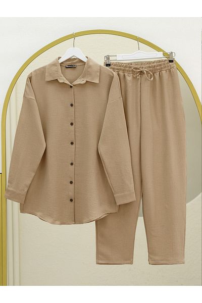 Modamorfo Buttoned Trousers and Shirt Set - Mink