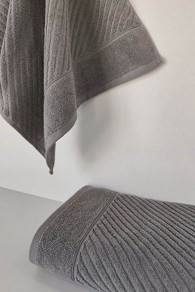 Sevim 100% Cotton Hand Towel Set of 2 - Modern Striped Design - Soft Textured - Anthracite