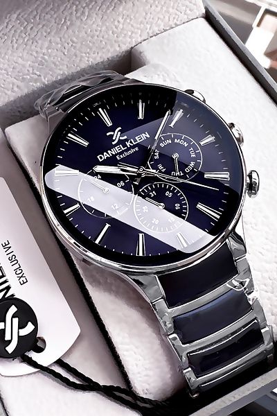 Daniel Klein Exclusive Full Function Men's Wristwatch Silver-Dark Blue Color Steel Cord Bracelet Dker2050