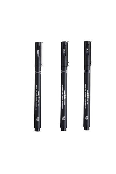 UNİ-BALL Uniball Pin (0.9) Fine Line Acrylic Nib Pen Black (Three Pieces)