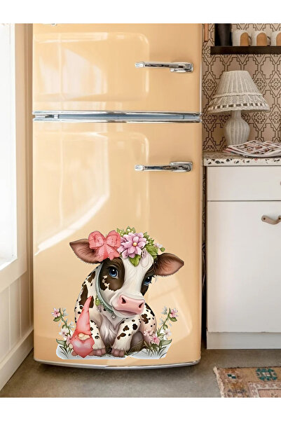 aiki Pembe Çiçekli Sevimli İnek Sticker