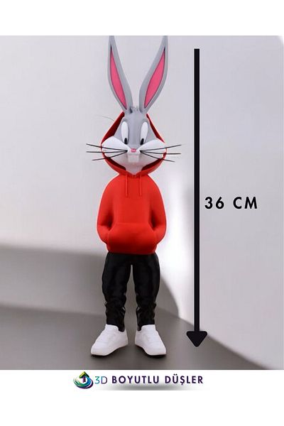 ZTE 3D BASKI Bugs Bunny Figure - Colorful - Special Design 36 cm (Red)