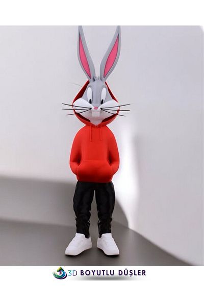 ZTE 3D BASKI Bugs Bunny Figure - Colorful - Special Design 36 cm (Red)