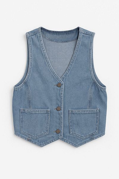 Bluewhite Vestă de damă din bumbac 100% albastru deschis cu buzunare