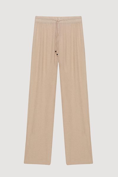 Quzu Elastic Waist Textured Trousers Stone