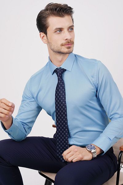Etikmen Σετ Γραβάτα Candy Blue Satin - Navy Blue Orange Pattern, με κουτί δώρου