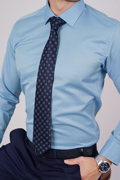 Etikmen Σετ Γραβάτα Candy Blue Satin - Navy Blue Orange Pattern, με κουτί δώρου
