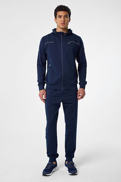 bilcee Men's Navy Blue Cotton Elastic Leg Pocket Hooded Zippered Bottom Top Tracksuit 0785