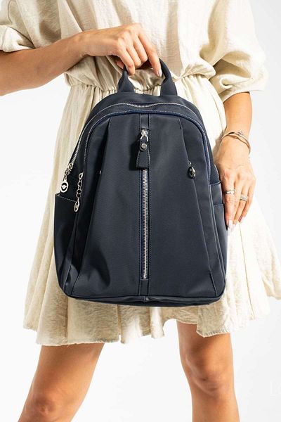Getcho Dulde Satin Navy Blue Women's Backpack Waterproof Multi-Eye Zipper Bag for Daily Use