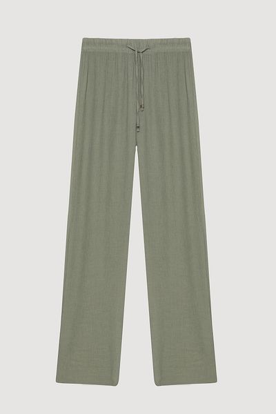 Quzu Elastic Waist Textured Trousers Khaki