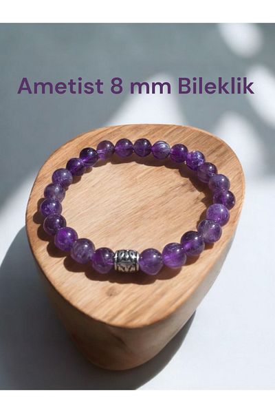 Kadimdoğal Certified Amethyst 8 mm Natural Stone Bracelet