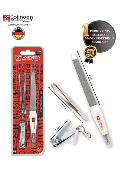Solingen 3-Piece Nail Manicure Set 3110 - Flesh Pusher, File, Tweezers, Nail Clipper, Stainless Steel