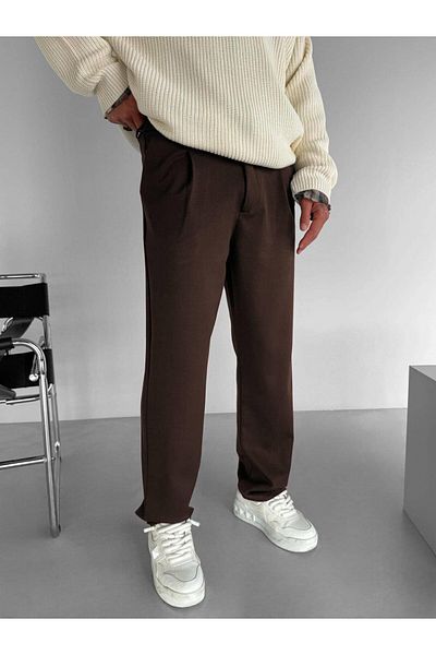 ablukaonline Men's Baggy Fit Elastic Waist Casual Pants Brown